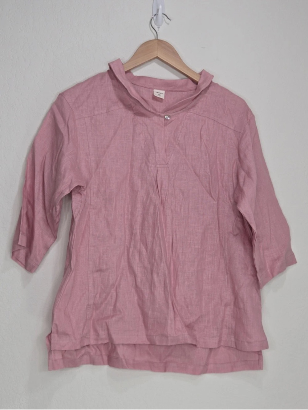 Lintico Top 100% Linen Pink Collar Lagenlook Boxy Coastal Sustainable Size S